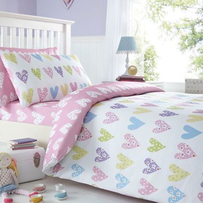 Kids' pink heart print duvet cover and pillow case set